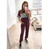 imagePRETTYGARDEN Womens Two Piece Outfit Short Sleeve Pullover with Drawstring Long Pants Tracksuit Jogger SetStriped Wine Red