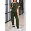 imagePRETTYGARDEN Womens Two Piece Outfit Short Sleeve Pullover with Drawstring Long Pants Tracksuit Jogger SetStripes Army Green