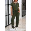 imagePRETTYGARDEN Womens Two Piece Outfit Short Sleeve Pullover with Drawstring Long Pants Tracksuit Jogger SetStripes Army Green