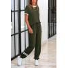 imagePRETTYGARDEN Womens Two Piece Outfit Short Sleeve Pullover with Drawstring Long Pants Tracksuit Jogger SetStripes Army Green