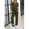 imagePRETTYGARDEN Womens Two Piece Outfit Short Sleeve Pullover with Drawstring Long Pants Tracksuit Jogger SetStripes Army Green