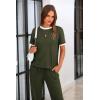imagePRETTYGARDEN Womens Two Piece Outfit Short Sleeve Pullover with Drawstring Long Pants Tracksuit Jogger SetStripes Army Green