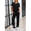imagePRETTYGARDEN Womens Two Piece Outfit Short Sleeve Pullover with Drawstring Long Pants Tracksuit Jogger SetStripes Black
