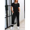 imagePRETTYGARDEN Womens Two Piece Outfit Short Sleeve Pullover with Drawstring Long Pants Tracksuit Jogger SetStripes Black