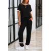 imagePRETTYGARDEN Womens Two Piece Outfit Short Sleeve Pullover with Drawstring Long Pants Tracksuit Jogger SetStripes Black