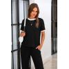 imagePRETTYGARDEN Womens Two Piece Outfit Short Sleeve Pullover with Drawstring Long Pants Tracksuit Jogger SetStripes Black
