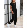 imagePRETTYGARDEN Womens Two Piece Outfit Short Sleeve Pullover with Drawstring Long Pants Tracksuit Jogger SetStripes Black