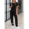 imagePRETTYGARDEN Womens Two Piece Outfit Short Sleeve Pullover with Drawstring Long Pants Tracksuit Jogger SetStripes Black