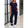 imagePRETTYGARDEN Womens Two Piece Outfit Short Sleeve Pullover with Drawstring Long Pants Tracksuit Jogger SetStripes Dark Blue