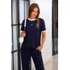 imagePRETTYGARDEN Womens Two Piece Outfit Short Sleeve Pullover with Drawstring Long Pants Tracksuit Jogger SetStripes Dark Blue