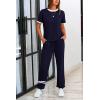 imagePRETTYGARDEN Womens Two Piece Outfit Short Sleeve Pullover with Drawstring Long Pants Tracksuit Jogger SetStripes Dark Blue
