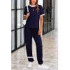 imagePRETTYGARDEN Womens Two Piece Outfit Short Sleeve Pullover with Drawstring Long Pants Tracksuit Jogger SetStripes Dark Blue