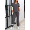 imagePRETTYGARDEN Womens Two Piece Outfit Short Sleeve Pullover with Drawstring Long Pants Tracksuit Jogger SetStripes Grey