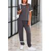 imagePRETTYGARDEN Womens Two Piece Outfit Short Sleeve Pullover with Drawstring Long Pants Tracksuit Jogger SetStripes Grey