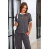 imagePRETTYGARDEN Womens Two Piece Outfit Short Sleeve Pullover with Drawstring Long Pants Tracksuit Jogger SetStripes Grey
