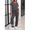 imagePRETTYGARDEN Womens Two Piece Outfit Short Sleeve Pullover with Drawstring Long Pants Tracksuit Jogger SetStripes Grey