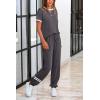 imagePRETTYGARDEN Womens Two Piece Outfit Short Sleeve Pullover with Drawstring Long Pants Tracksuit Jogger SetStripes Grey