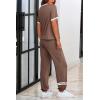 imagePRETTYGARDEN Womens Two Piece Outfit Short Sleeve Pullover with Drawstring Long Pants Tracksuit Jogger SetStripes Khaki