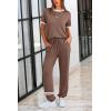 imagePRETTYGARDEN Womens Two Piece Outfit Short Sleeve Pullover with Drawstring Long Pants Tracksuit Jogger SetStripes Khaki