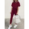 imagePRETTYGARDEN Womens Two Piece Outfit Short Sleeve Pullover with Drawstring Long Pants Tracksuit Jogger SetWine Red