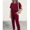 imagePRETTYGARDEN Womens Two Piece Outfit Short Sleeve Pullover with Drawstring Long Pants Tracksuit Jogger SetWine Red