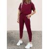 imagePRETTYGARDEN Womens Two Piece Outfit Short Sleeve Pullover with Drawstring Long Pants Tracksuit Jogger SetWine Red