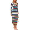 imagePRETTYGARDEN Womens 2024 Fall Striped Sweater Dress Long Sleeve Button V Neck Knit Midi Bodycon DressesStriped Blue