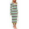 imagePRETTYGARDEN Womens 2024 Fall Striped Sweater Dress Long Sleeve Button V Neck Knit Midi Bodycon DressesStriped Light Blue