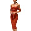 imagePRETTYGARDEN Womens Summer Off The Shoulder Ruched Bodycon Dresses Sleeveless Fitted Party Club Midi DressRust Red