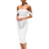 imagePRETTYGARDEN Womens Summer Off The Shoulder Ruched Bodycon Dresses Sleeveless Fitted Party Club Midi DressWhite