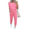 imagePRETTYGARDEN Womens Two Piece Outfit Short Sleeve Pullover with Drawstring Long Pants Tracksuit Jogger SetLight Pink