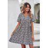 imagePRETTYGARDEN Summer Dress for Women 2024 Short Sleeve V Neck Ruffle Floral Swing ALine Short DressesBlack