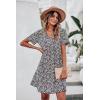 imagePRETTYGARDEN Summer Dress for Women 2024 Short Sleeve V Neck Ruffle Floral Swing ALine Short DressesBlack