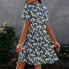imagePRETTYGARDEN Summer Dress for Women 2024 Short Sleeve V Neck Ruffle Floral Swing ALine Short DressesBlue White