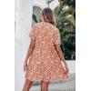 imagePRETTYGARDEN Summer Dress for Women 2024 Short Sleeve V Neck Ruffle Floral Swing ALine Short DressesOrange Pink