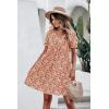 imagePRETTYGARDEN Summer Dress for Women 2024 Short Sleeve V Neck Ruffle Floral Swing ALine Short DressesOrange Pink