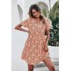 imagePRETTYGARDEN Summer Dress for Women 2024 Short Sleeve V Neck Ruffle Floral Swing ALine Short DressesOrange Pink