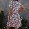 imagePRETTYGARDEN Summer Dress for Women 2024 Short Sleeve V Neck Ruffle Floral Swing ALine Short DressesPurple