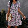 imagePRETTYGARDEN Summer Dress for Women 2024 Short Sleeve V Neck Ruffle Floral Swing ALine Short DressesPurple