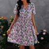 imagePRETTYGARDEN Summer Dress for Women 2024 Short Sleeve V Neck Ruffle Floral Swing ALine Short DressesPurple