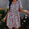 imagePRETTYGARDEN Summer Dress for Women 2024 Short Sleeve V Neck Ruffle Floral Swing ALine Short DressesPurple