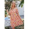 imagePRETTYGARDEN Summer Dress for Women 2024 Short Sleeve V Neck Ruffle Floral Swing ALine Short DressesWhite Red Floral