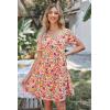 imagePRETTYGARDEN Summer Dress for Women 2024 Short Sleeve V Neck Ruffle Floral Swing ALine Short DressesWhite Red Floral