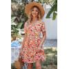 imagePRETTYGARDEN Summer Dress for Women 2024 Short Sleeve V Neck Ruffle Floral Swing ALine Short DressesWhite Red Floral