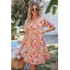 imagePRETTYGARDEN Summer Dress for Women 2024 Short Sleeve V Neck Ruffle Floral Swing ALine Short DressesWhite Red Floral