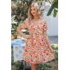 imagePRETTYGARDEN Summer Dress for Women 2024 Short Sleeve V Neck Ruffle Floral Swing ALine Short DressesWhite Red Floral