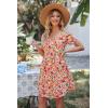 imagePRETTYGARDEN Summer Dress for Women 2024 Short Sleeve V Neck Ruffle Floral Swing ALine Short DressesWhite Red Floral