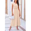 imagePRETTYGARDEN Womens 2 Piece Summer Outfits Dressy Casual Knit Short Sleeve Crop Top High Waist Midi Skirt SetBeige