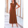 imagePRETTYGARDEN Womens 2 Piece Summer Outfits Dressy Casual Knit Short Sleeve Crop Top High Waist Midi Skirt SetDark Brown