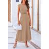 imagePRETTYGARDEN Womens 2 Piece Summer Outfits Dressy Casual Knit Short Sleeve Crop Top High Waist Midi Skirt SetKhaki